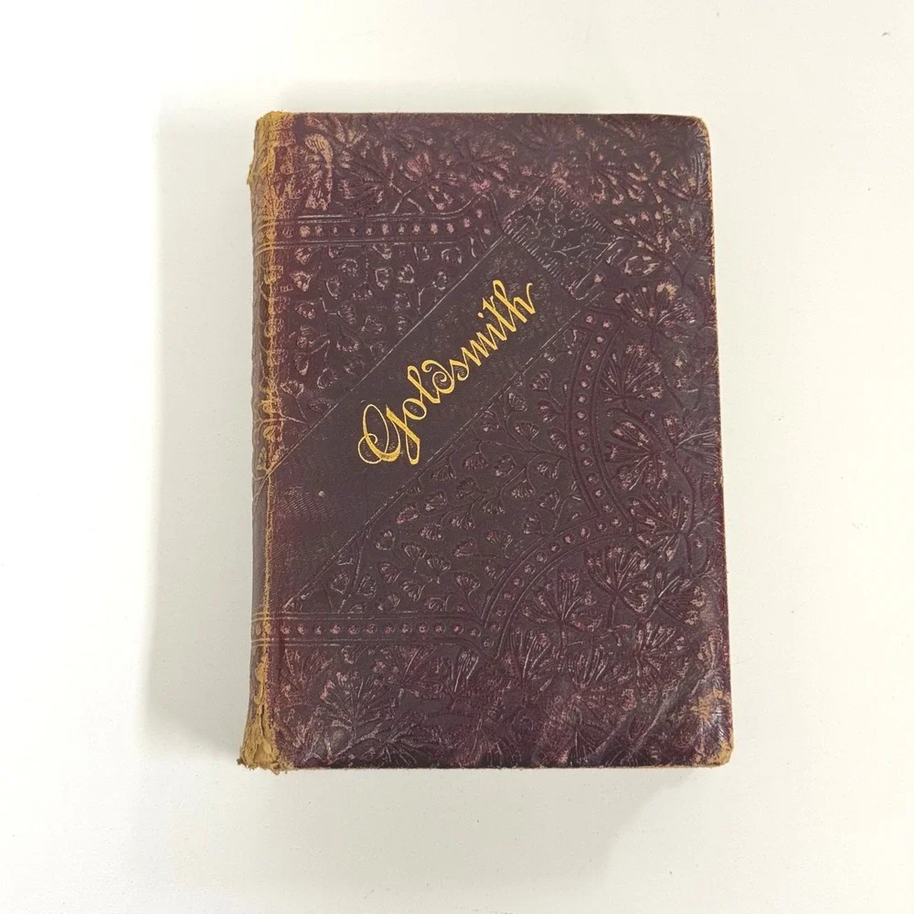 Antique Oliver Goldsmith Leather Bound Book Embossed Floral Burgundy Gold Gilt